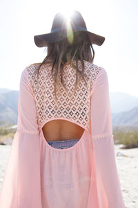 LIN BELL SLEEVE LACE TUNIC TOP - Blush - Haute & Rebellious