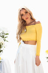 Off-Shoulder Ribbed Crop Top - Mustard