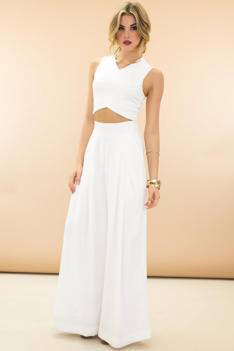 Raya High-Waisted Wide-Leg Pant - White [PRE-ORDER] - Haute & Rebellious