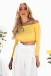 Off-Shoulder Ribbed Crop Top - Mustard