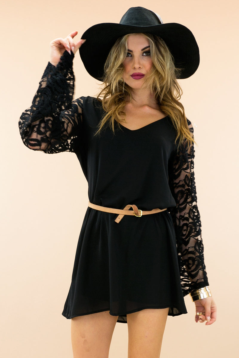 Willow Lace Bell Sleeve Dress - Black - Haute & Rebellious