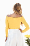 Off-Shoulder Ribbed Crop Top - Mustard