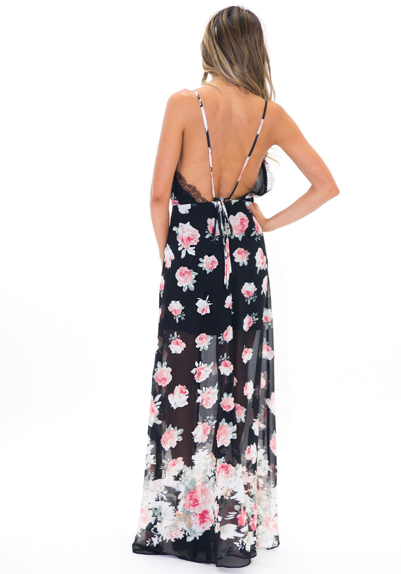 HANNAH FLORAL MAXI DRESS - Black - Haute & Rebellious