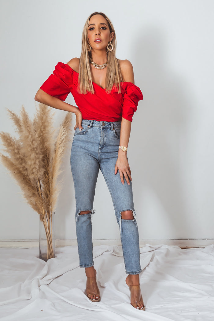 Ruffle Cap-Sleeve Top - Red – Haute & Rebellious