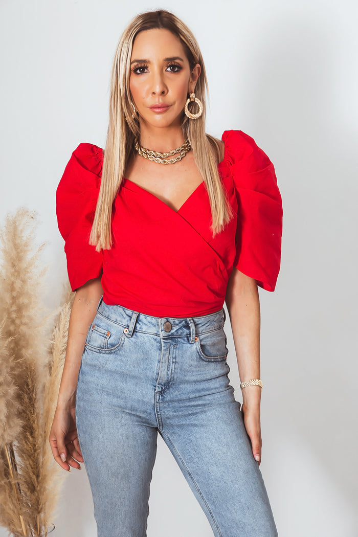 Ruffle Cap-Sleeve Top - Red – Haute & Rebellious