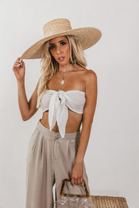 Crop Top with Front Tie - White