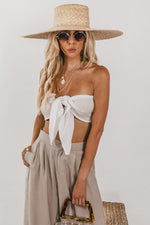 Crop Top with Front Tie - White