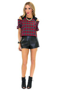 CADEN PLAID ZIPPER CUTOUT TOP - Haute & Rebellious