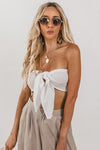 Crop Top with Front Tie - White