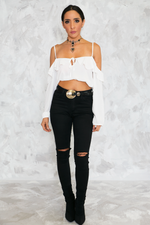 Off-Shoulder Ruffle Crop Top - White /// ONLY 1-M LEFT/// - Haute & Rebellious