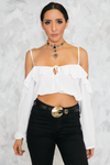 Off-Shoulder Ruffle Crop Top - White /// ONLY 1-M LEFT/// - Haute & Rebellious