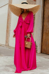 Deep-V Satin Maxi Dress - Fuchsia