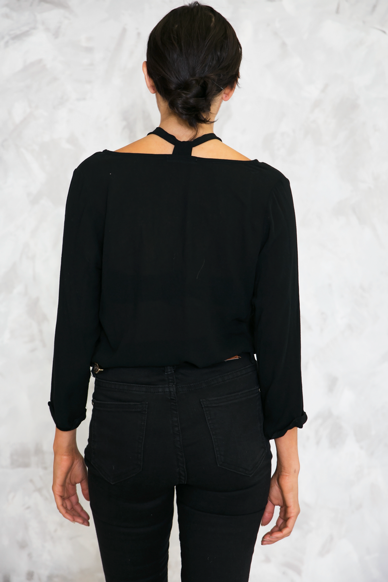 The Neck Tie Blouse - Black - Haute & Rebellious