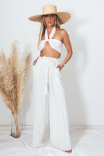 Linen Wide Leg Pant with Tie Waist