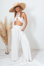 Linen Wide Leg Pant with Tie Waist