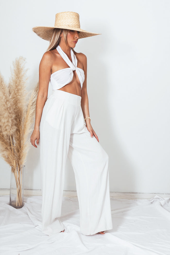 Linen Wide Leg Pant with Tie Waist