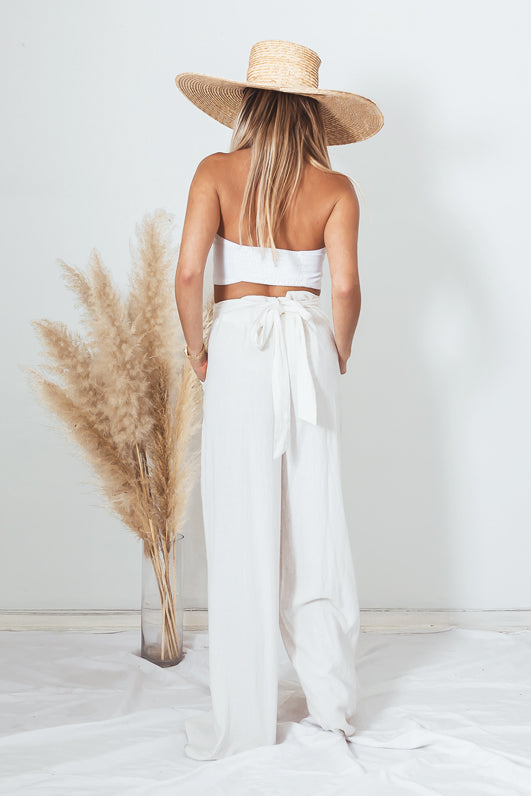 Linen Wide Leg Pant with Tie Waist