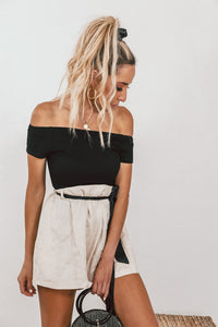 Off-Shoulder Smocked Top - Black