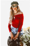 Off-Shoulder Stretch Tee - Red