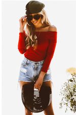 Off-Shoulder Stretch Tee - Red