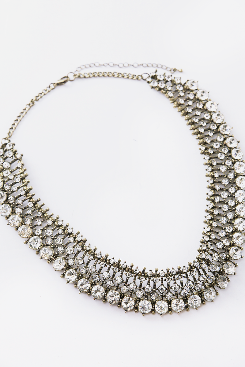 Flat Multi Crystal Necklace - Gold