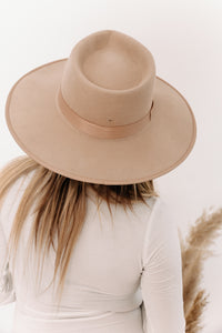 Suede Flat Brim Hat with Trim - Beige