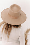 Suede Flat Brim Hat with Trim - Beige