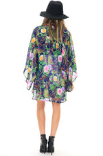 AIDA FLORAL PRINT CHIFFON KIMONO - Navy - Haute & Rebellious
