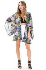 AIDA FLORAL PRINT CHIFFON KIMONO - Navy - Haute & Rebellious