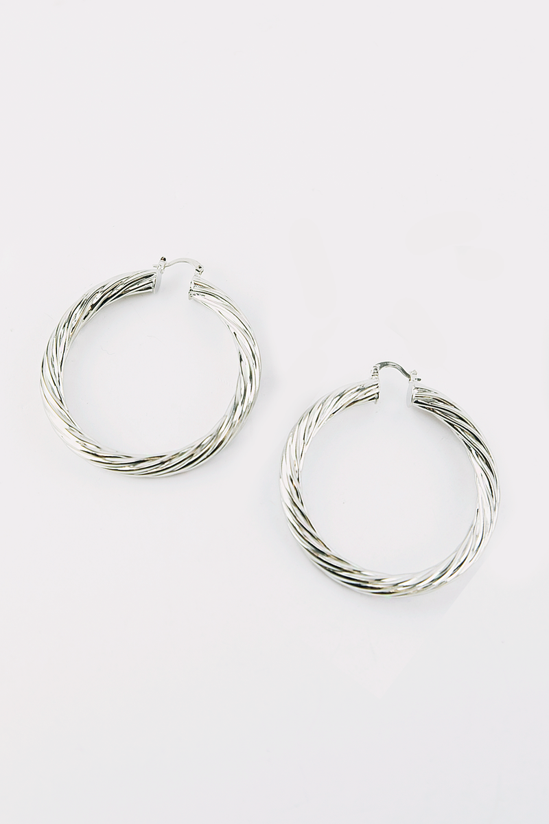 Twisted Metal Hoop Earring - Silver