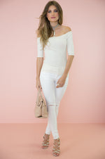 Damn Girl Off-Shoulder Ribbed Top - Ivory - Haute & Rebellious