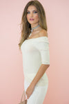 Damn Girl Off-Shoulder Ribbed Top - Ivory - Haute & Rebellious