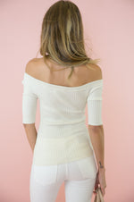 Damn Girl Off-Shoulder Ribbed Top - Ivory - Haute & Rebellious