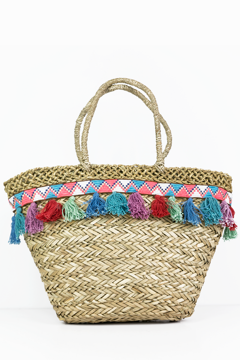 Pom-Pom Fringe Straw Beach Tote - Haute & Rebellious