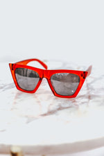 Reflective Square Cat Eye Sunglasses - Red