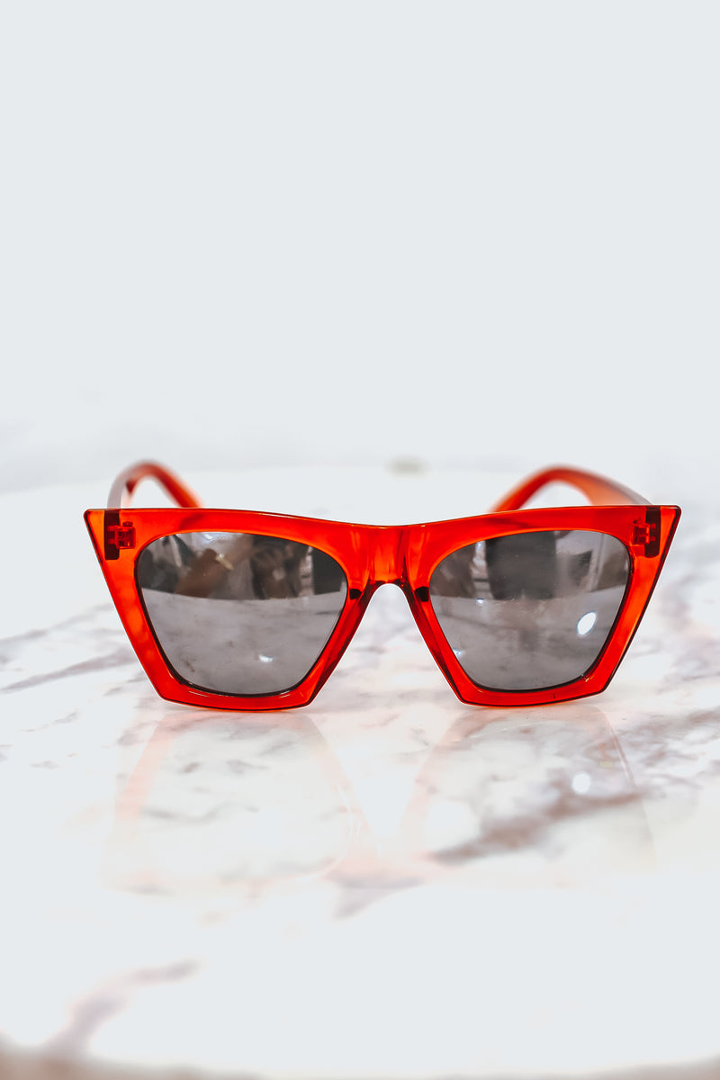 Reflective Square Cat Eye Sunglasses - Red