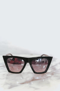 Reflective Square Cat Eye Sunglasses - Black