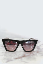 Reflective Square Cat Eye Sunglasses - Black