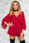 Isabella Plunging Wrap Romper - Red - Haute & Rebellious