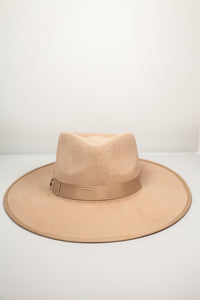 Suede Flat Brim Hat with Trim - Beige
