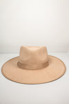 Suede Flat Brim Hat with Trim - Beige