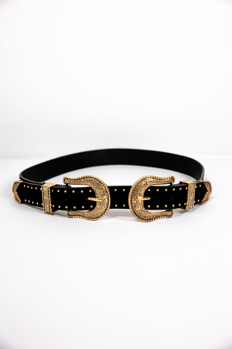 Double Buckle Belt - Gold/Black