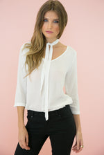 The Neck Tie Blouse - White - Haute & Rebellious