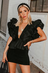 Deep-V Layered Ruffle Top - Black