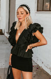Deep-V Layered Ruffle Top - Black
