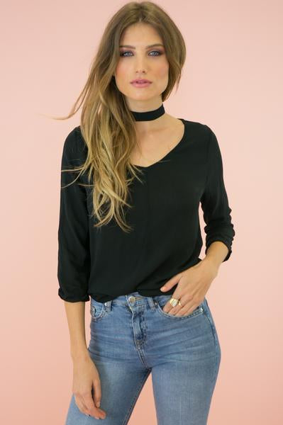 The Neck Tie Blouse - Black