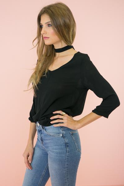 The Neck Tie Blouse - Black