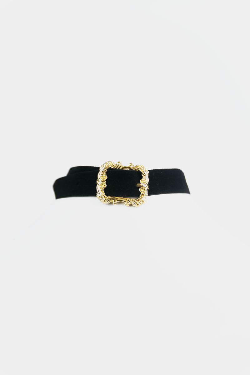 Gold Plated Buckle Velvet Choker - Haute & Rebellious