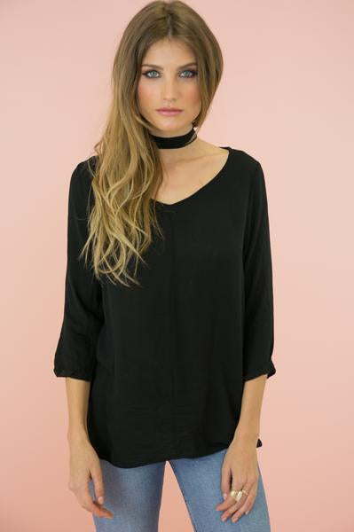 The Neck Tie Blouse - Black