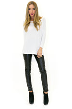THERMAL KNIT LONG SLEEVE TOP - White - Haute & Rebellious